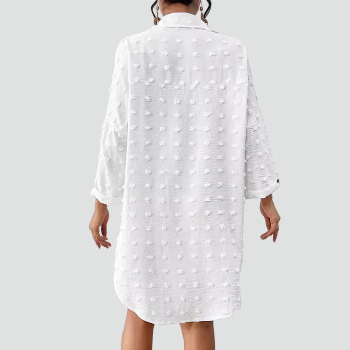 Lekka witte oversized strandponcho cover-up met Swiss dot patroon