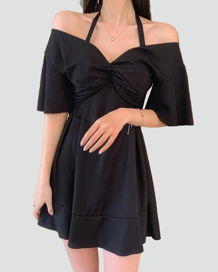 Formal mini wrap dress with ruffle and wide sleeve