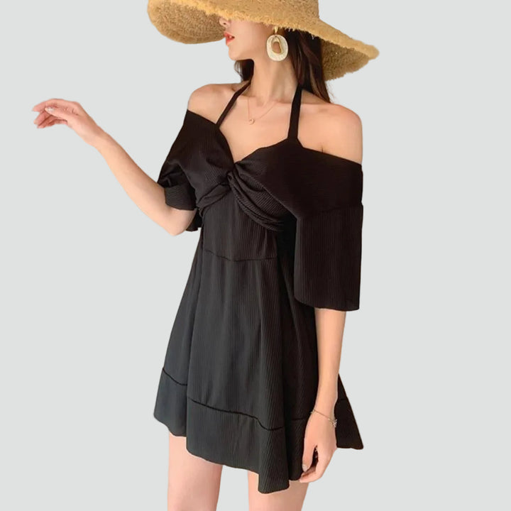 Formal mini wrap dress with ruffle and wide sleeve