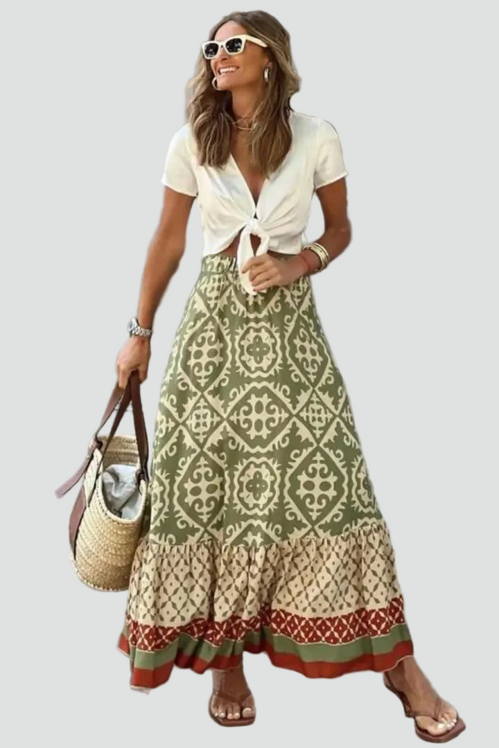 Patterned maxi skirt with a light boho print