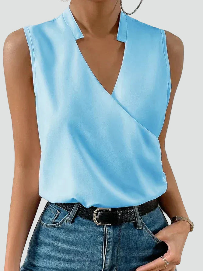 Elegant sleeveless wrap blouse with V-neckline