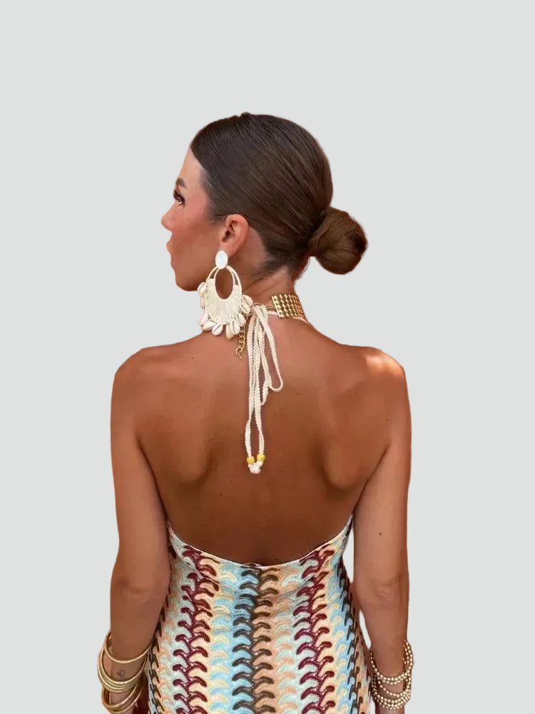 Multicolored women's boho-style halter maxi dress
