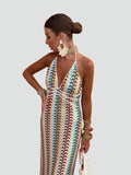 Multicolored women's boho-style halter maxi dress