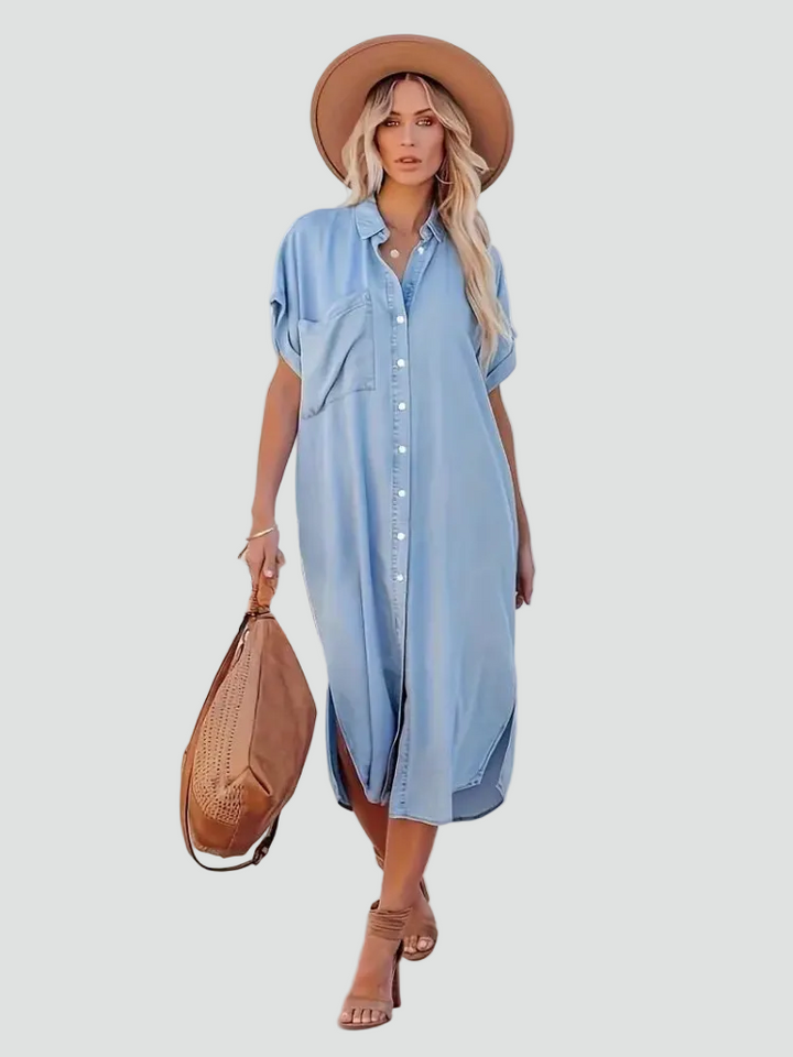 Loszittende midi damesjurk met knopen, ideaal voor de zomer