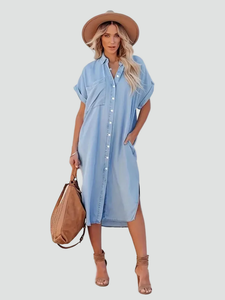 Loszittende midi damesjurk met knopen, ideaal voor de zomer