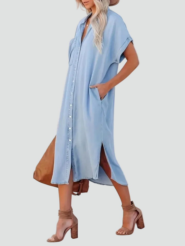 Loszittende midi damesjurk met knopen, ideaal voor de zomer