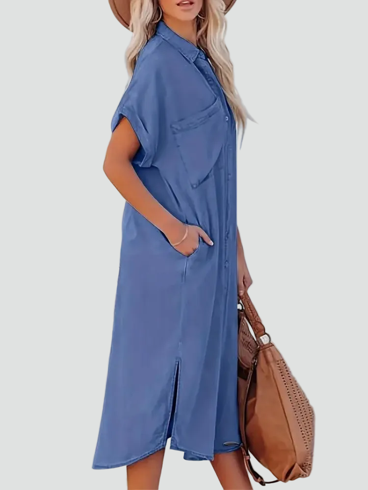 Loszittende midi damesjurk met knopen, ideaal voor de zomer