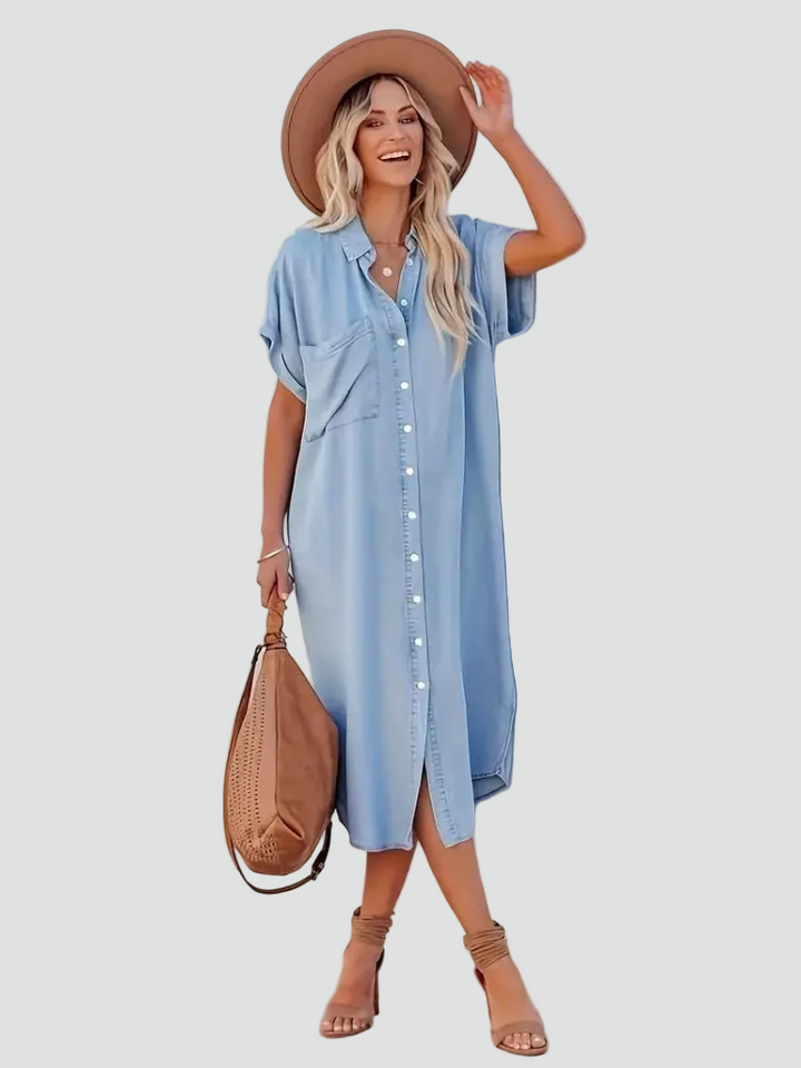 Loszittende midi damesjurk met knopen, ideaal voor de zomer