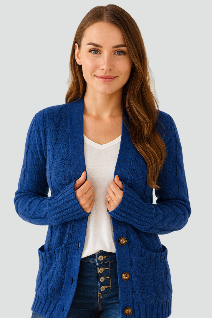 Miękki ciepły damski kardigan zapinany na guziki