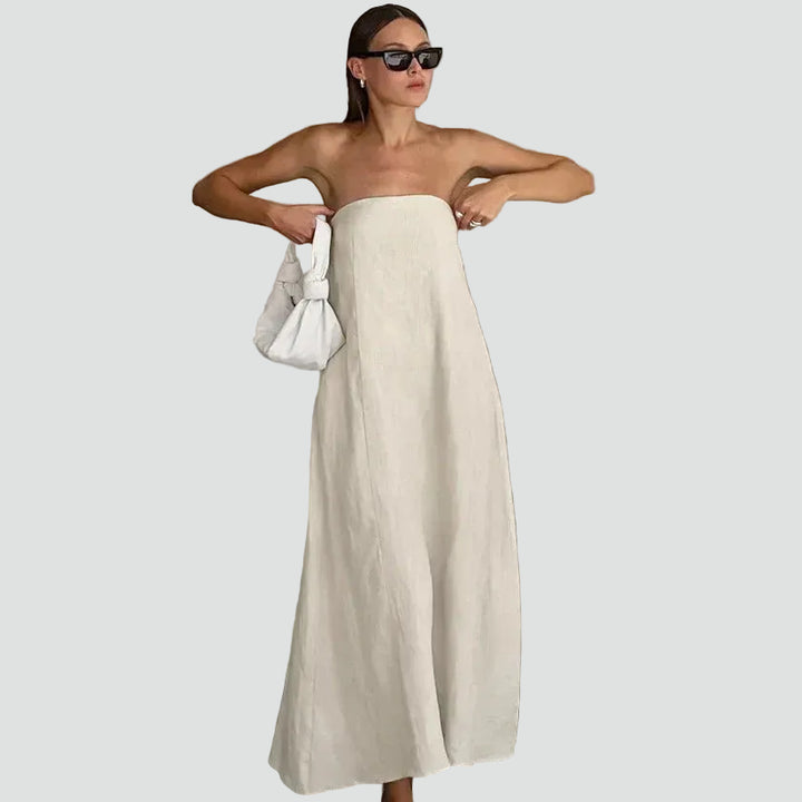Beige elegant women's strapless maxi dress