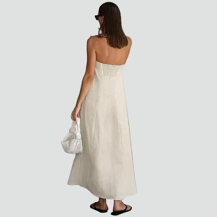 Beige elegant women's strapless maxi dress