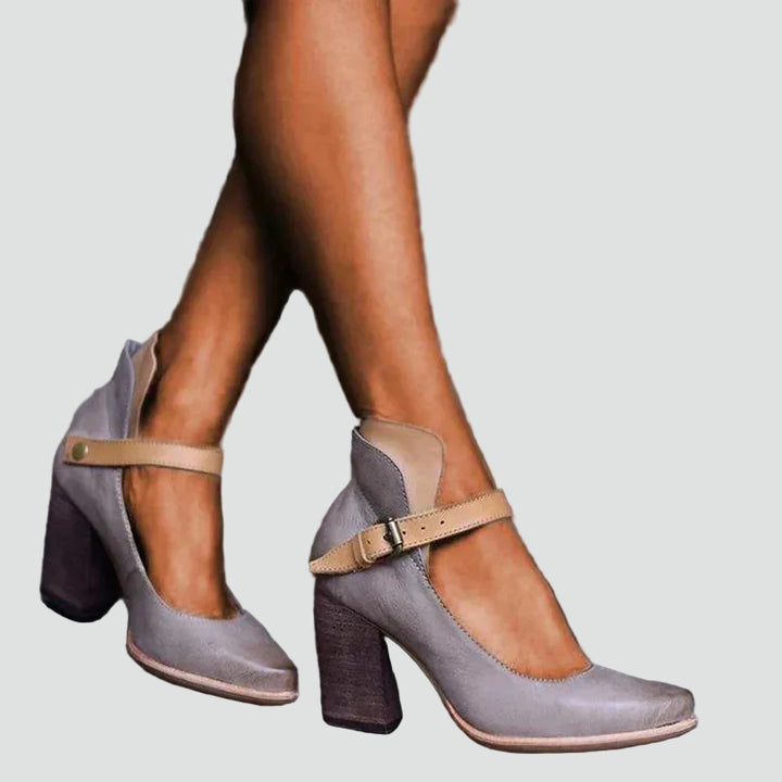 Women's block heel pumps with ankle strap
