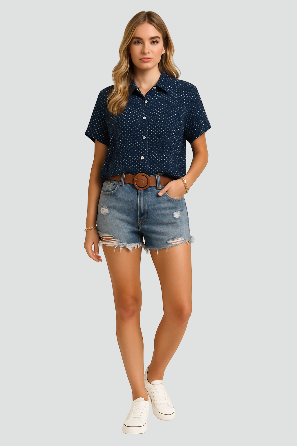 Modna Stylowa Damska Bluzka z krótkim rękawem w kropki