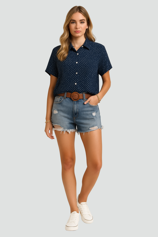 Modna Stylowa Damska Bluzka z krótkim rękawem w kropki