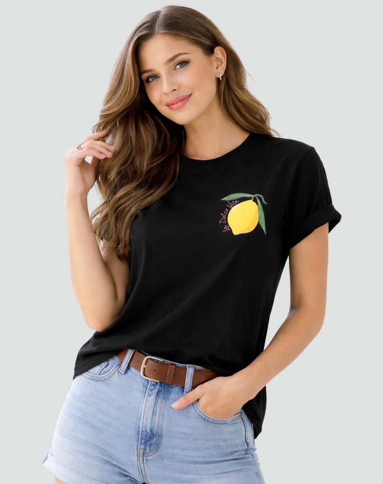 Modna letnia koszulka damska z nadrukiem cytryny