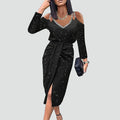 Elegant midi cocktail dress with lace sleeves for weddings