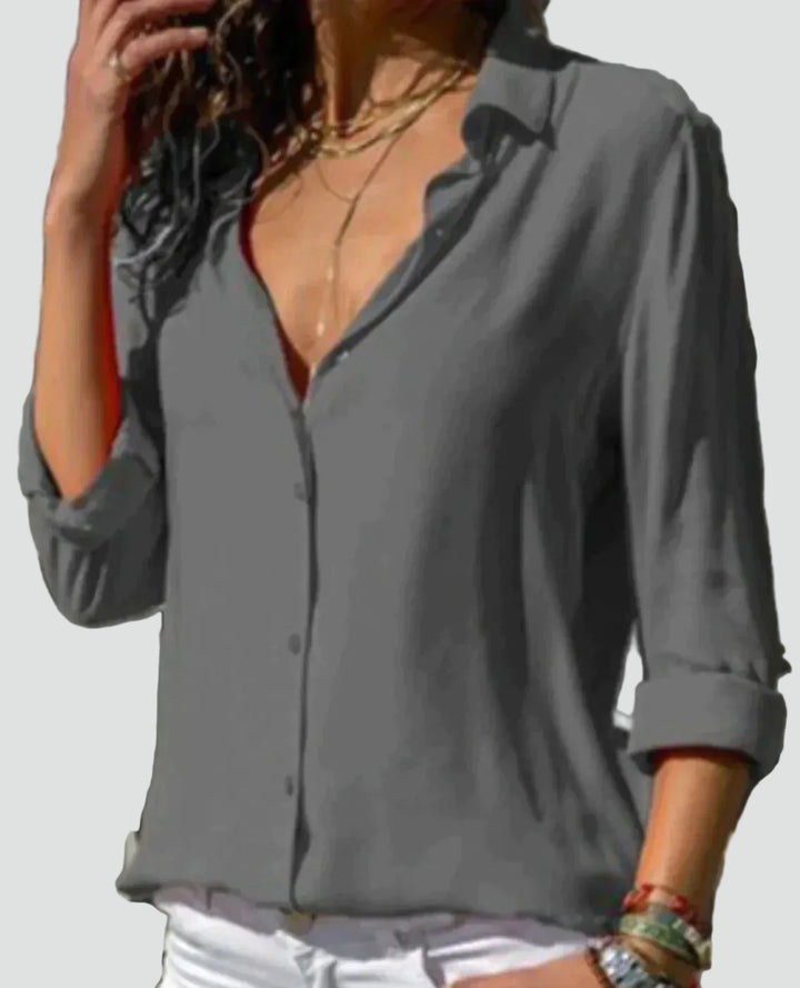 Lightweight loose women's button-up shirt with collar