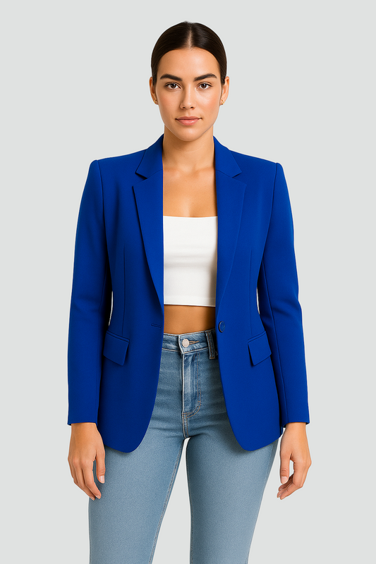 Nowoczesny żakiet damski z kołnierzem i zapięciem na guzik elegancki