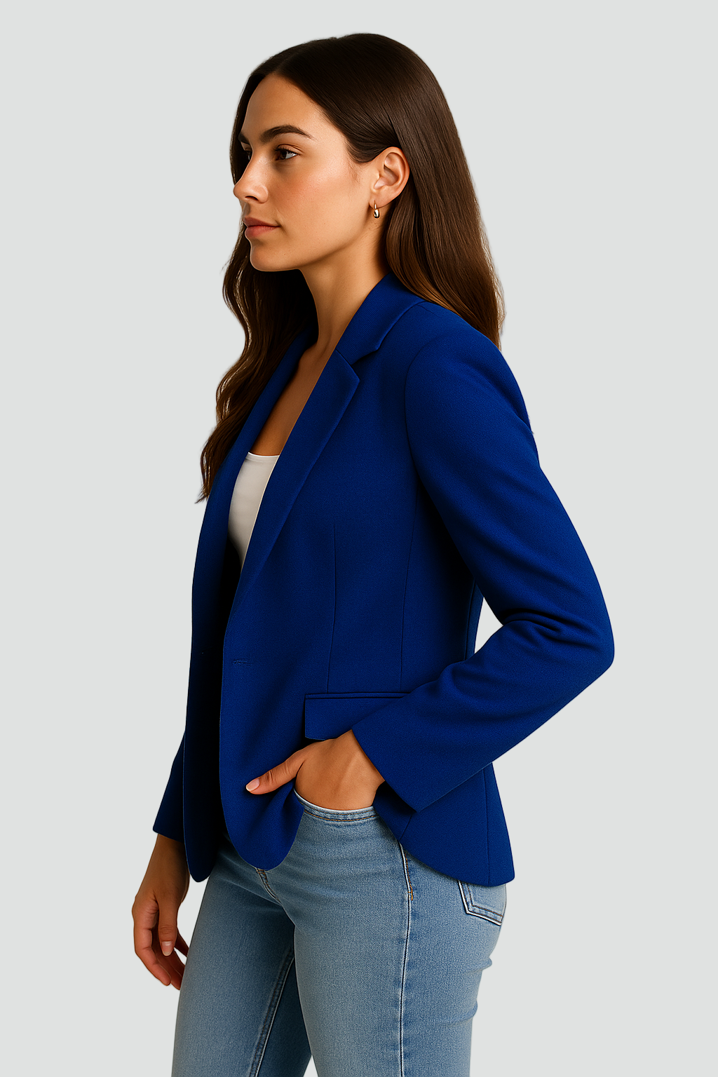 Nowoczesny żakiet damski z kołnierzem i zapięciem na guzik elegancki