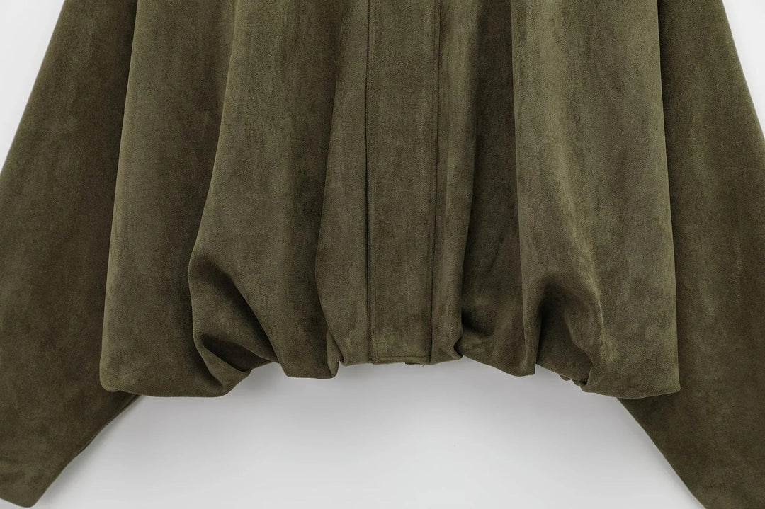 Women's oversized suede bomber jacket with zipper for everyday wear
