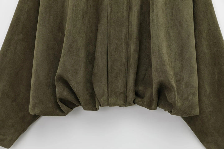 Women's oversized suede bomber jacket with zipper for everyday wear