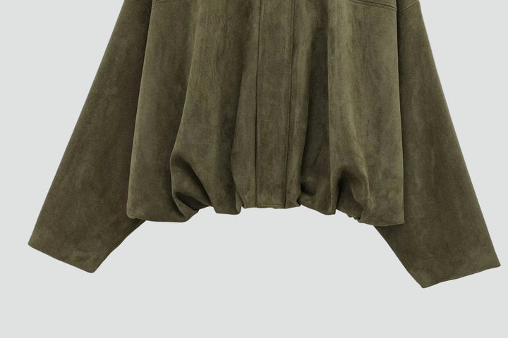 Women's oversized suede bomber jacket with zipper for everyday wear