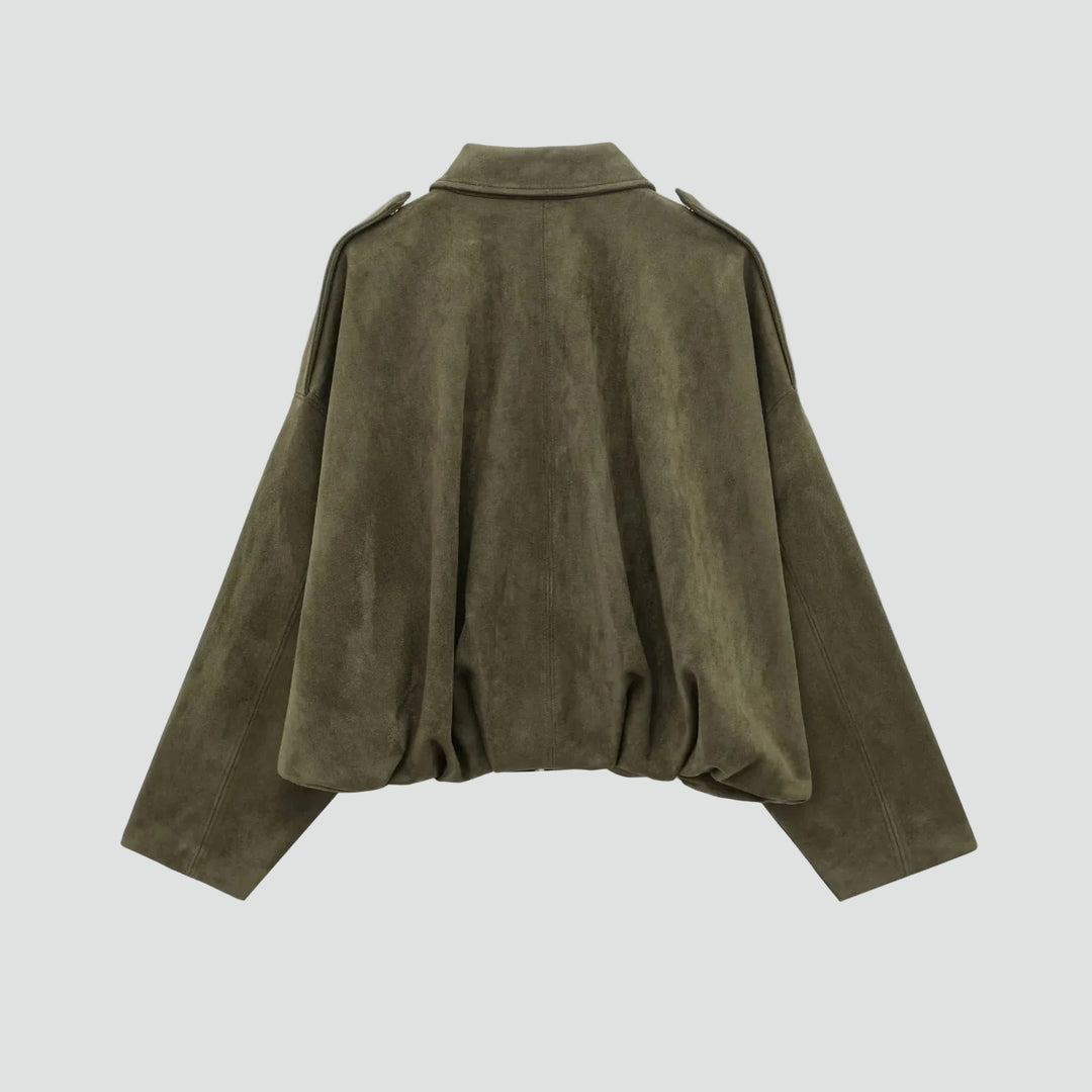 Women's oversized suede bomber jacket with zipper for everyday wear