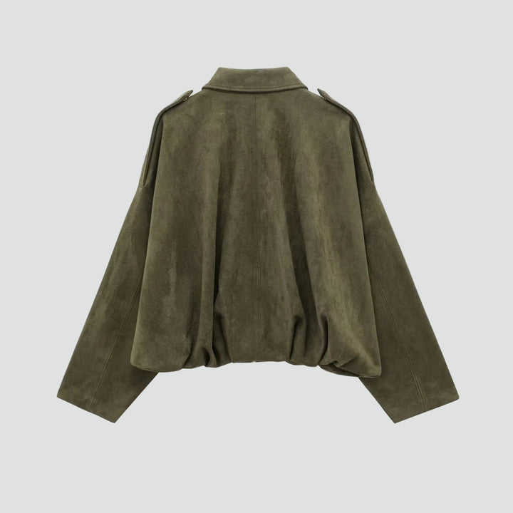 Women's oversized suede bomber jacket with zipper for everyday wear