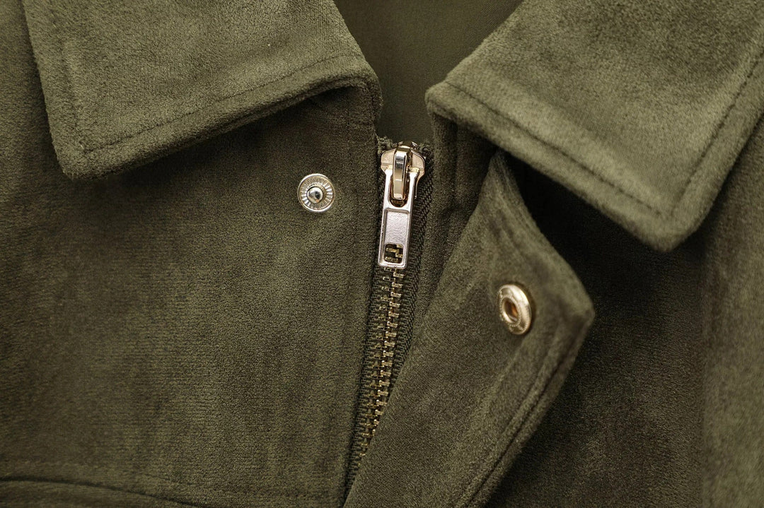 Women's oversized suede bomber jacket with zipper for everyday wear