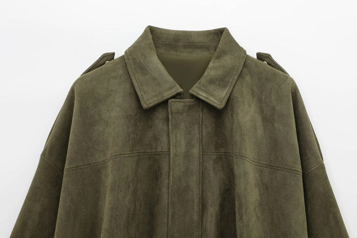 Women's oversized suede bomber jacket with zipper for everyday wear