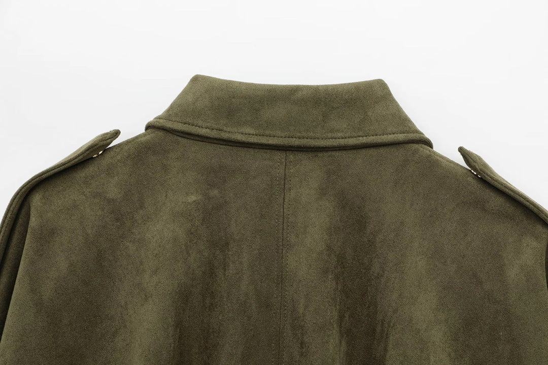 Women's oversized suede bomber jacket with zipper for everyday wear