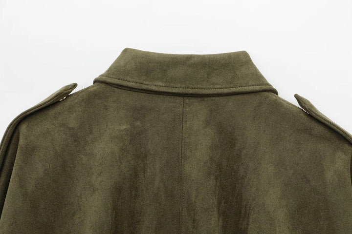 Women's oversized suede bomber jacket with zipper for everyday wear