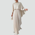 Elegant gala maxi dress with pleats and cape