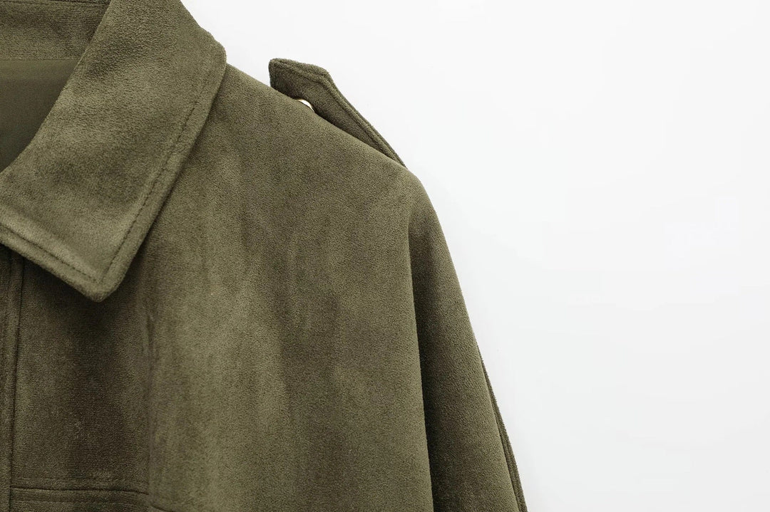 Women's oversized suede bomber jacket with zipper for everyday wear