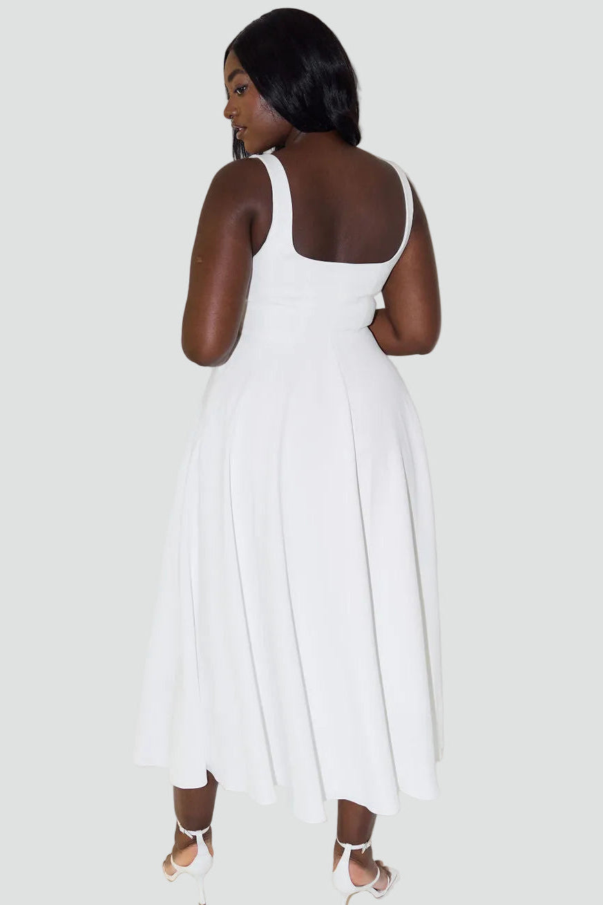 Elegancka damska sukienka midi koktajlowa o rozkloszowanym kroju