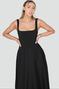 Elegant women's midi cocktail dress with flared cut