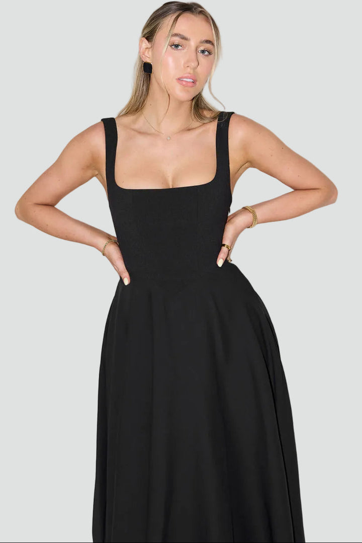 Elegancka damska sukienka midi koktajlowa o rozkloszowanym kroju