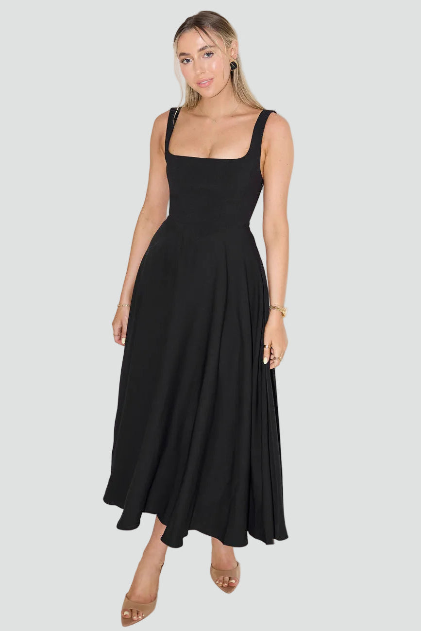 Elegancka damska sukienka midi koktajlowa o rozkloszowanym kroju