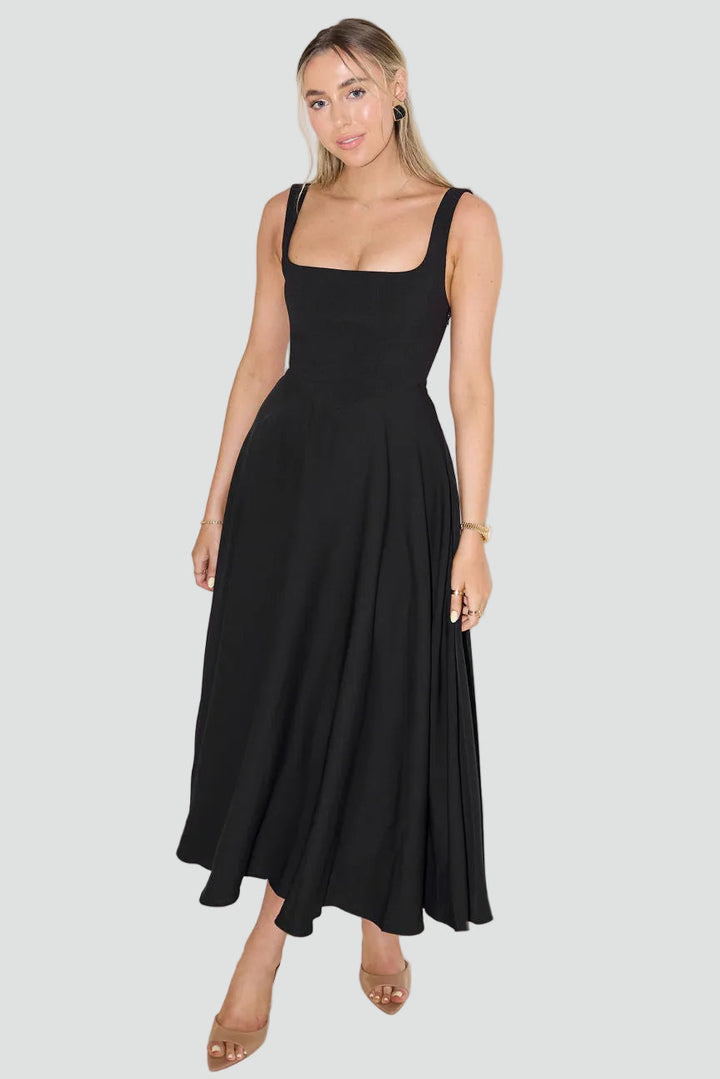 Elegancka damska sukienka midi koktajlowa o rozkloszowanym kroju