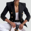Elegant women's double-breasted blazer with gold buttons