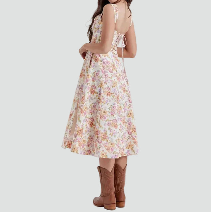 Women's floral midi dress with corset top and slit