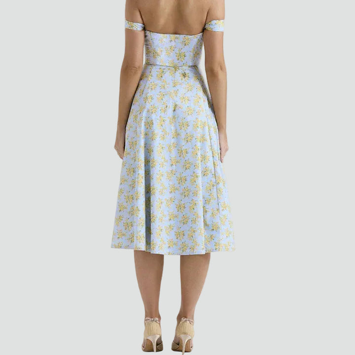 Women's floral midi dress with corset top and slit