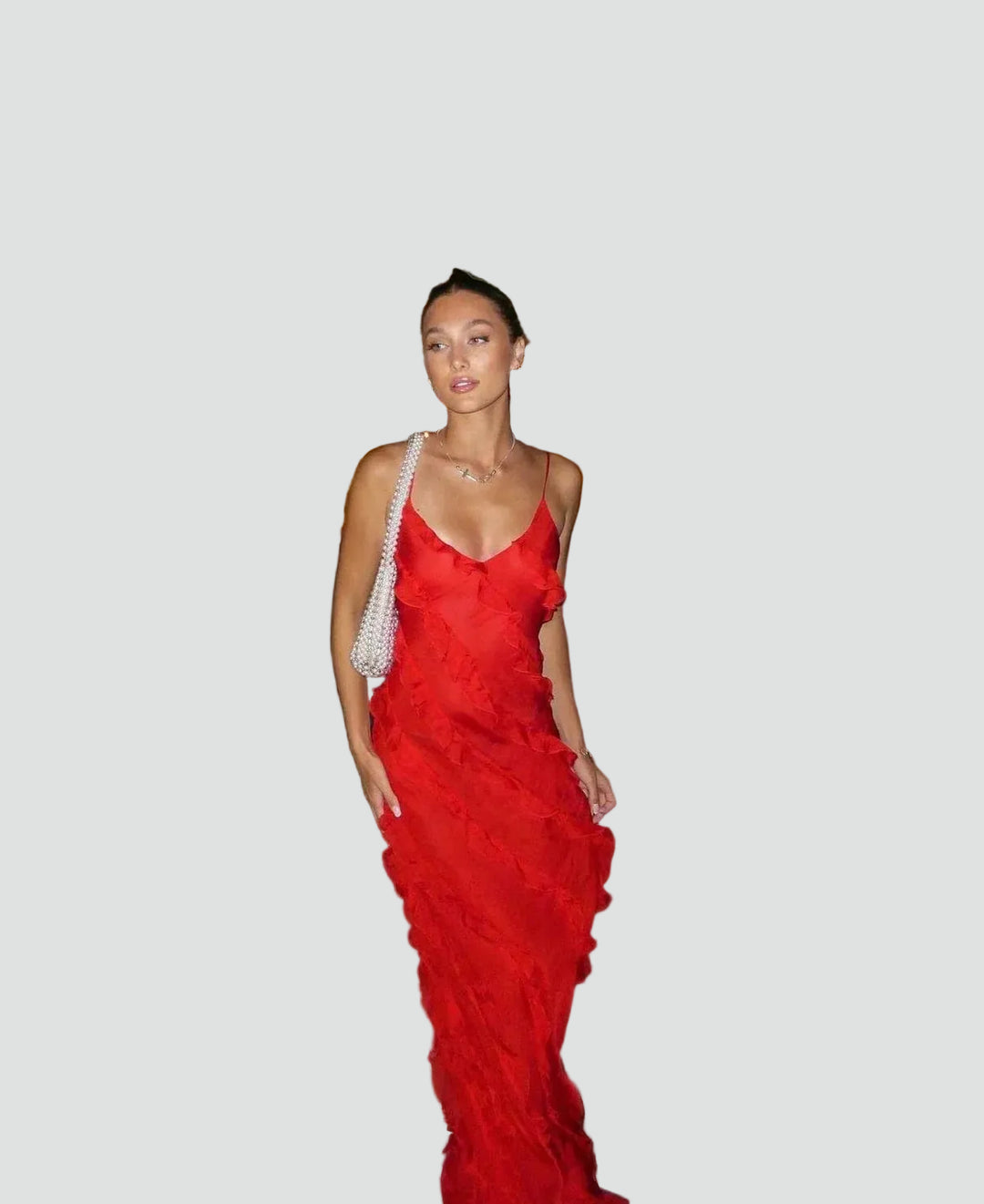 Elegant maxi cocktail dress with straps and ruffles