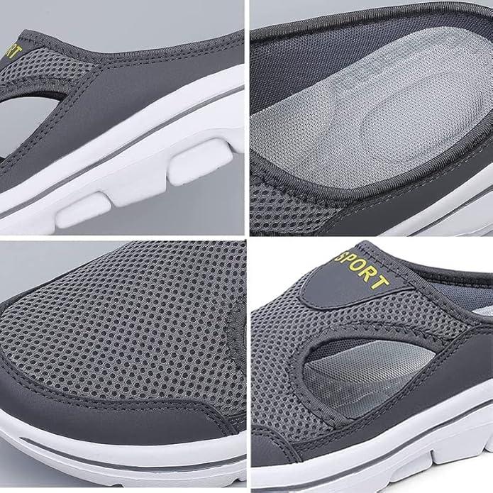 Slip-on sports shoes with mesh and open heel
