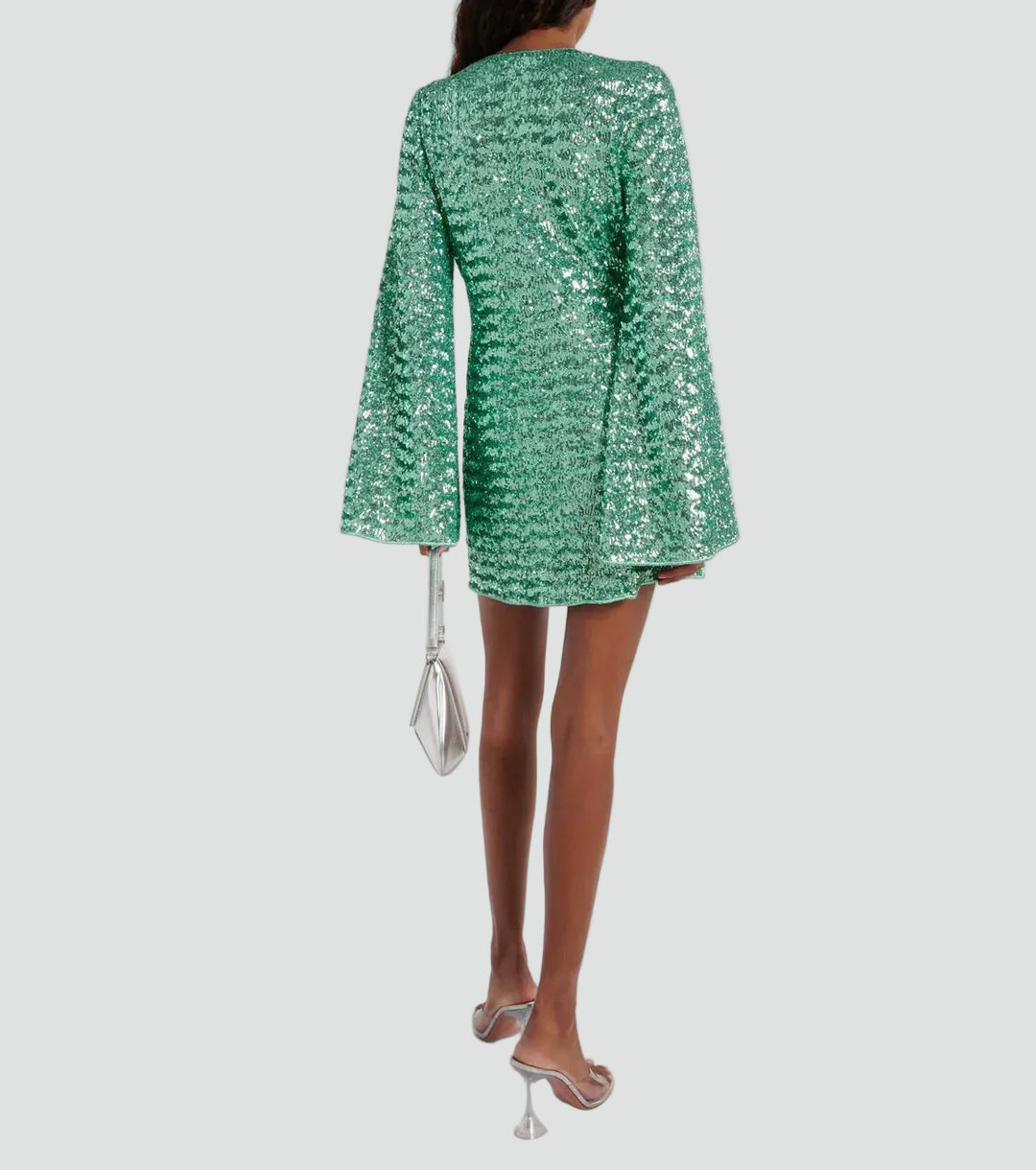 Efektowna damska sukienka mini koktajlowa z cekinami i dekoltem V