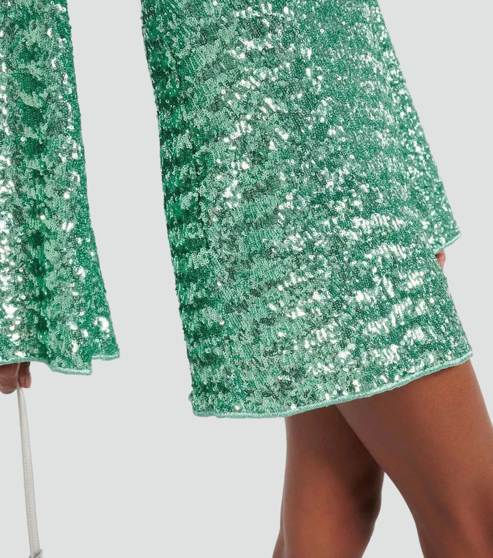 Efektowna damska sukienka mini koktajlowa z cekinami i dekoltem V