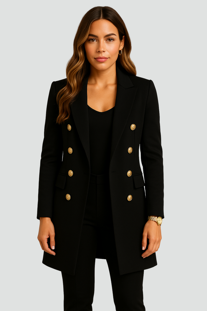 Płaszcz dwurzędowy damski z ozdobnymi guzikami elegancki