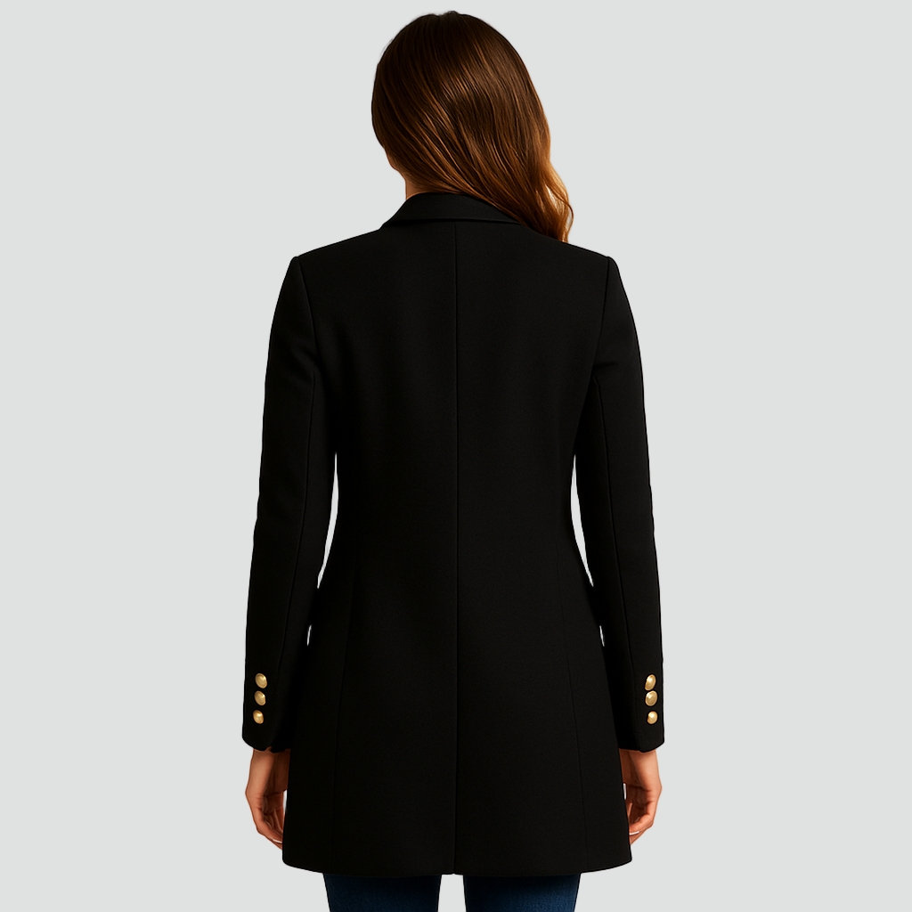 Płaszcz dwurzędowy damski z ozdobnymi guzikami elegancki