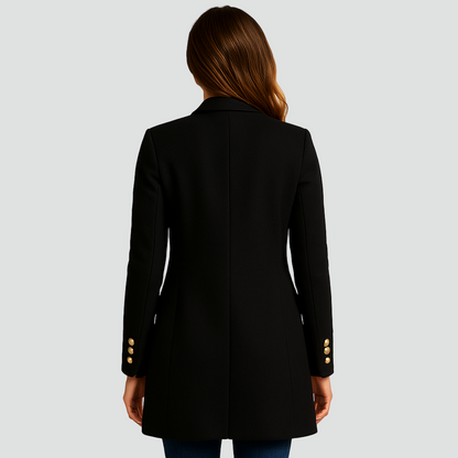 Płaszcz dwurzędowy damski z ozdobnymi guzikami elegancki