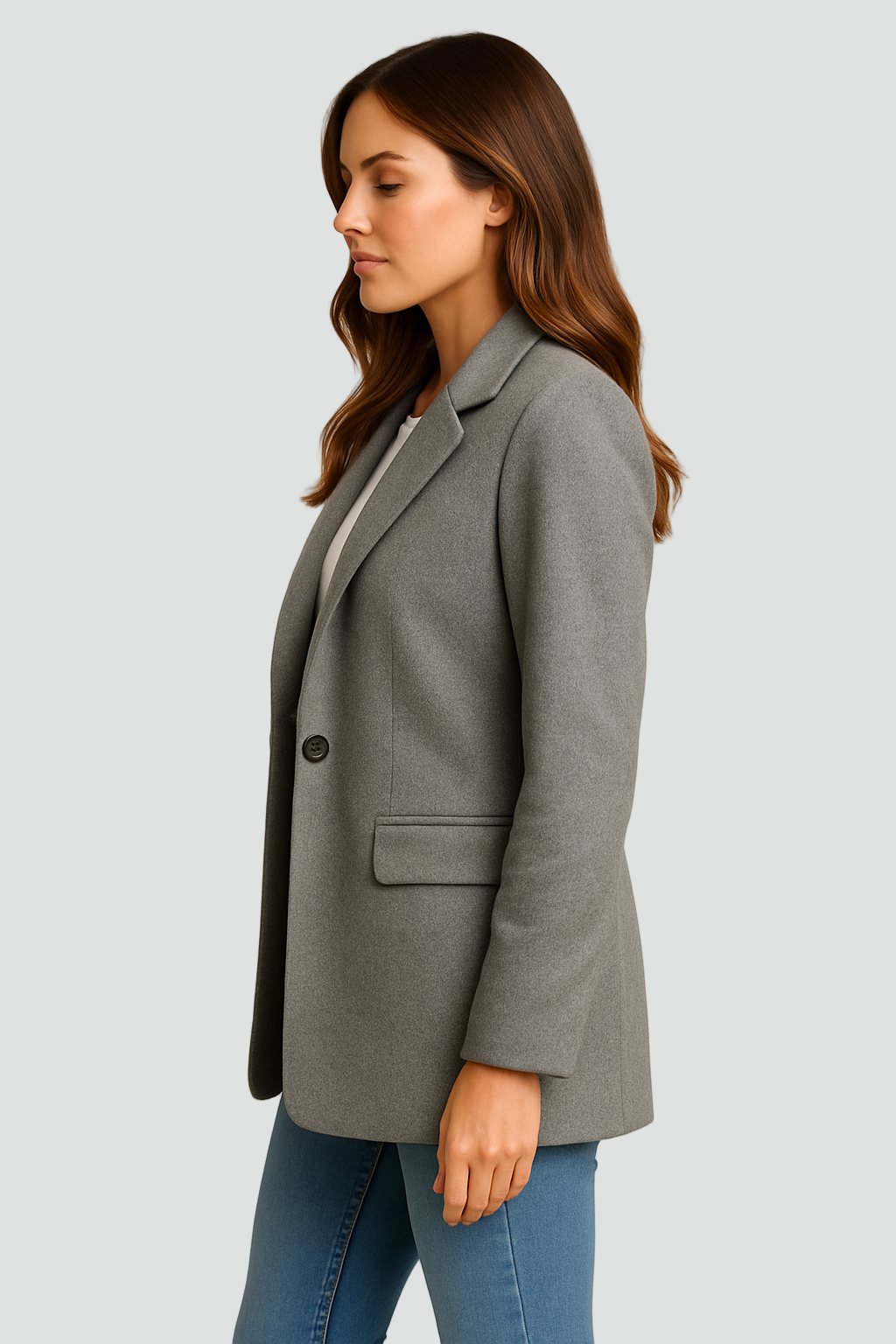 Półdługi płaszcz wełniany damski z guzikami elegancki